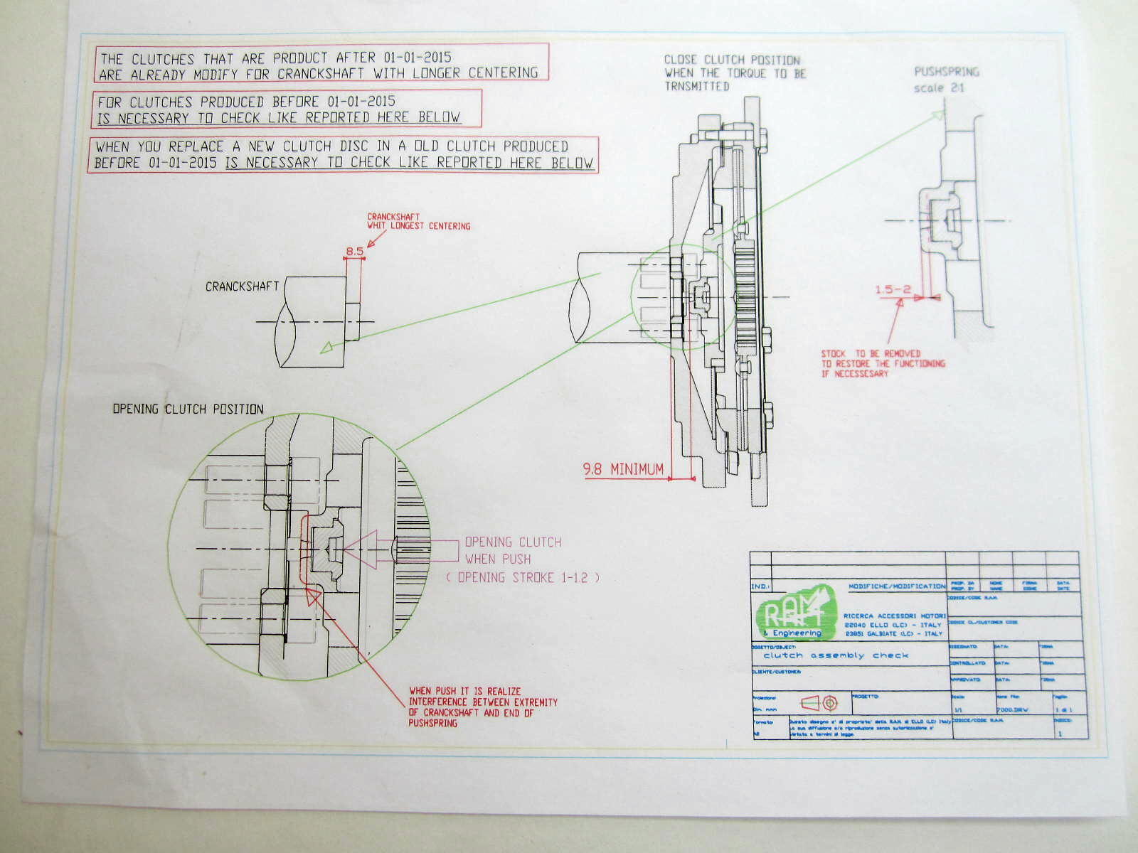 spring plate assembly for RAM low inertia clutch kit, 5 speeds