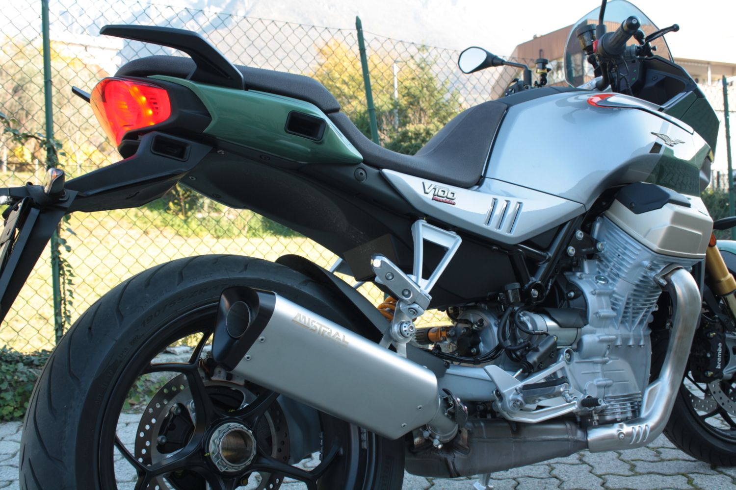 V100 Mandello Tria E5+ exhaust by Mistral satin/matte finish V100 Mandello Tria E5+ exhaust by Mistral satin/matte finish